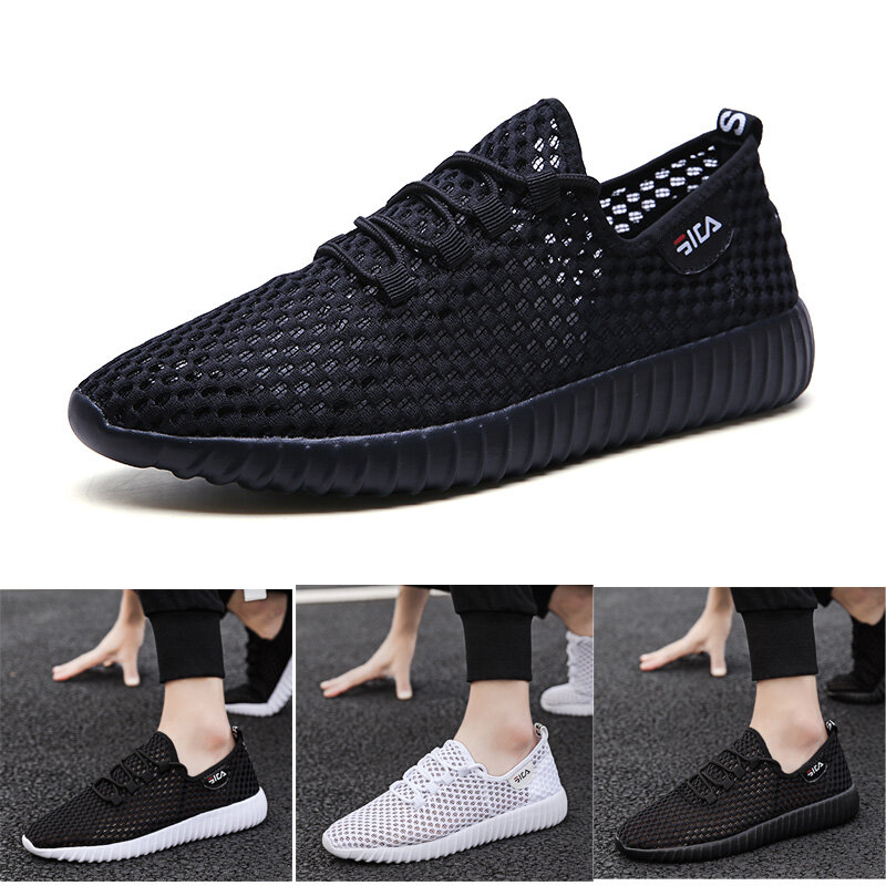 2019 Summer Men's knit Mesh Sneakers Casual Shoes Breathable Man Big Size Lightweight Lace up Running Shoes For Men 38-46