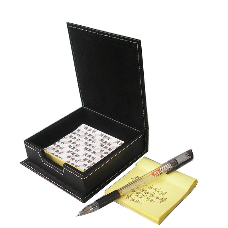 Square PU Leather Memo Card Holder Office Note Paper Box Sticky Note Pad Storage Boxes Non-Sticky Paper Desk Organizer