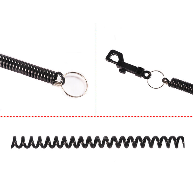 Cordón de bobina Flexible a prueba de robo, llavero de resorte de Tether elástico para pesca y canotaje, llave de pesca segura, color negro