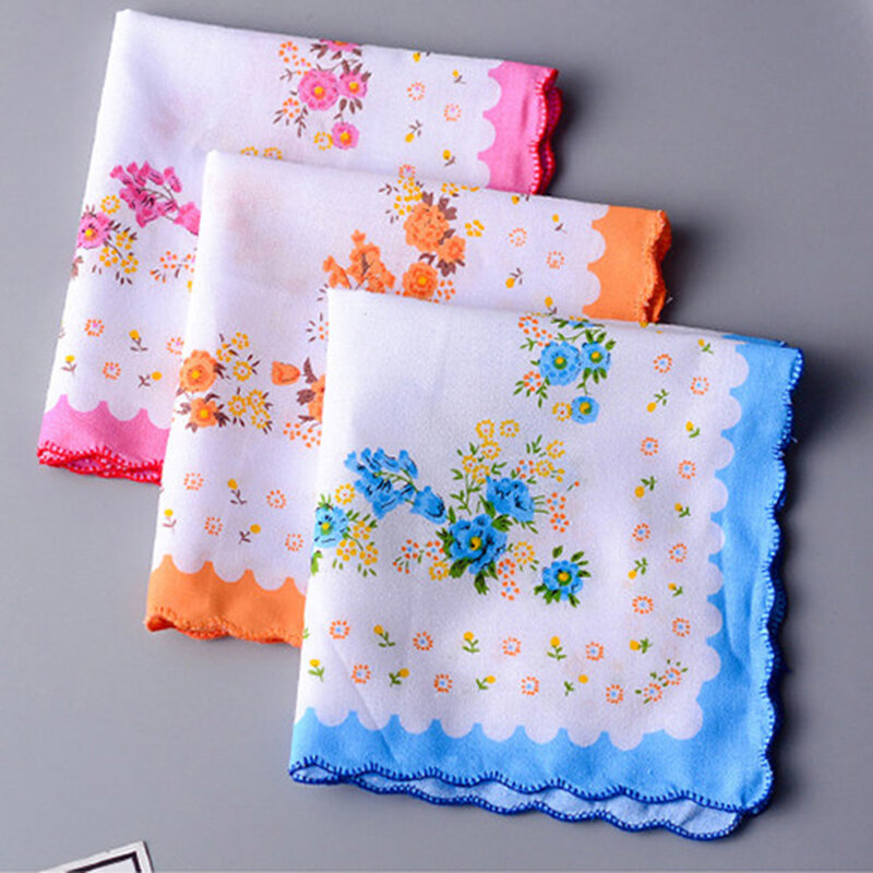 Wholesale 3-5Pcs/Lot Colorful  Handkerchief Women Cotton Floral Embroidered Scarf  Pocket Hankie Hankerchief  Random Color