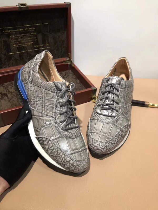 Zapatos de piel de cocodrilo 100% auténtica para hombre, calzado de piel de cocodrilo sólida y duradera de alta calidad, de moda, colores grises