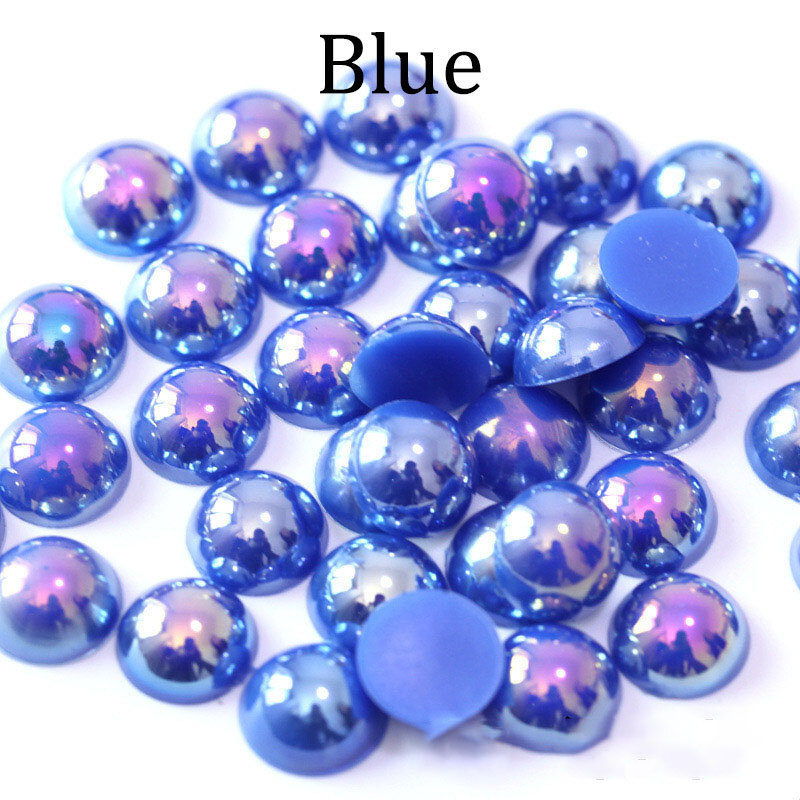 Perlas de imitación de Color AB para manualidades, cuentas de reverso plano medio redondas para fabricación de joyas, decoración de uñas, 2/3/4/5/6/8/10/12/14mm