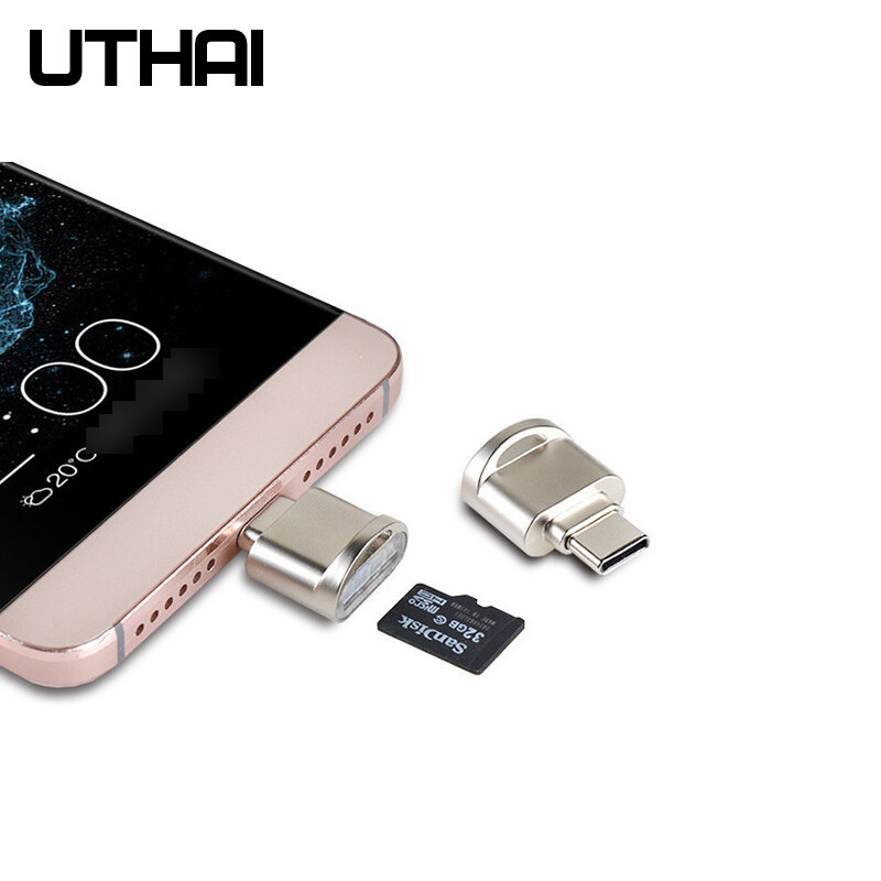 Uthai c09 mini tipo c usb3.1 micro leitor de cartão sd tf adaptador de cartão de memória para macbook ou smartphone com interface usb c u disco