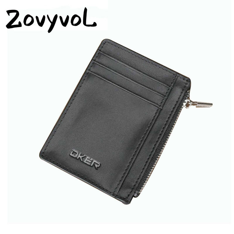 ZOVYVOL 2019 Genuine Leather Card holders Black Mini Men Wallets Zipper Wallet Business Coin Purses Big Capacity Card Holder