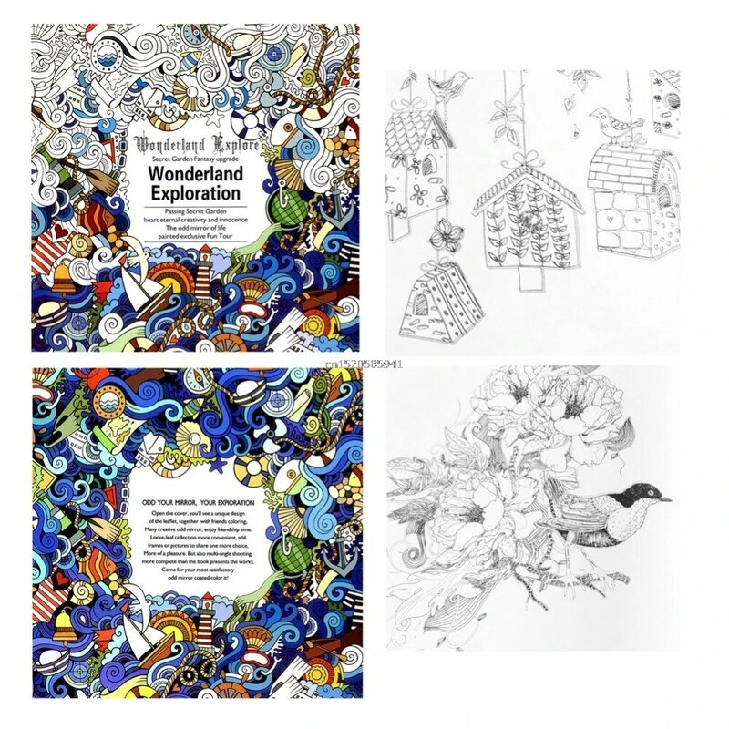 Hadiah Buku Wonderland Exploration Buku Mewarnai Bahasa Inggris Young Adult Hitam dan putih latar belakang
