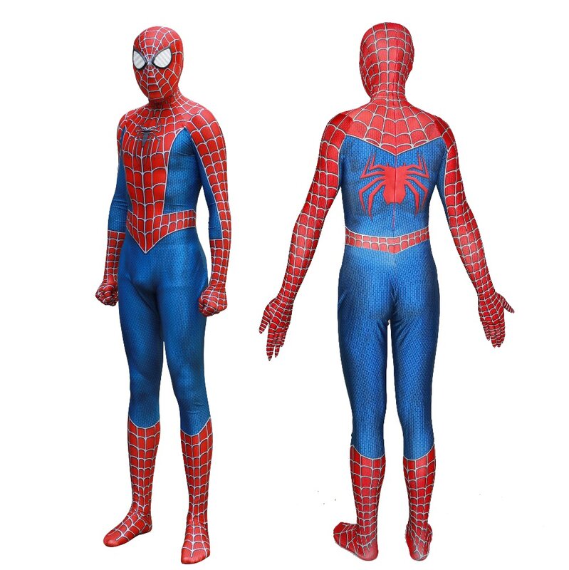 Disfraz de Spiderman de Raimi Kostuum, traje de Halloween con estampado 3D de cuerpo completo para adultos/niños/hecho a medida, incluye gafas y zapatos