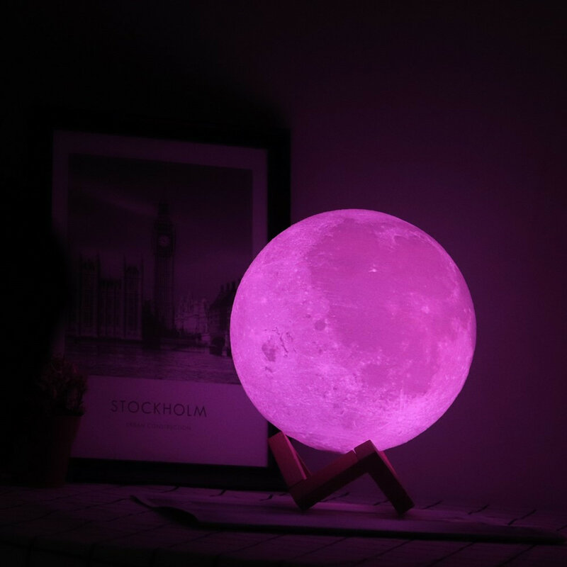 Lâmpada de lua luminária colorida, impressão 3d, toque usb, luz noturna recarregável, luz noturna, decoração da casa, presente criativo, dropshipping