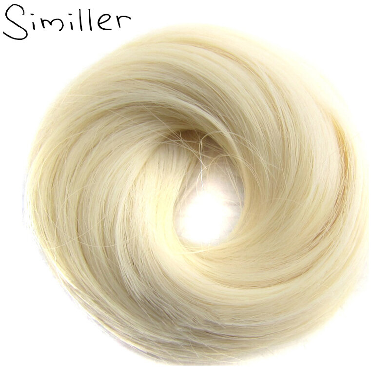 Similler Rubber Band Straight Scrunchie Donut Chignon Wrap Hair High Temperature Fiber Synthetic Hair Pieces Brown 613# Wedding