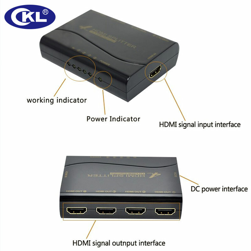 CKL HD-94M 1*4 4พอร์ตMini HDMI Splitterสนับสนุน1.4โวลต์3D 1080จุด