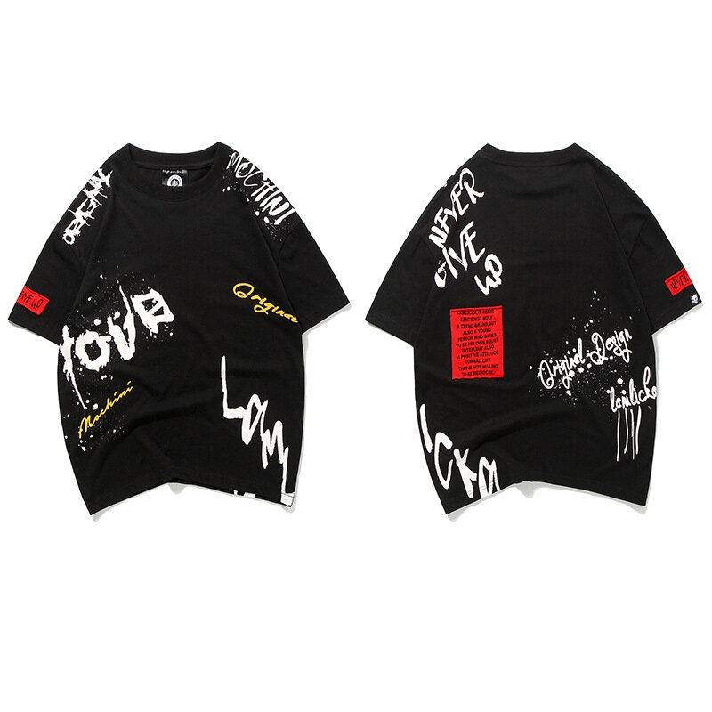 Estampado con letras estilo hip hop camisetas para hombre 2019 verano parche diseño camisetas Streetwear Skateboard pareja Tops Camisetas Hombre Mujer WJ250