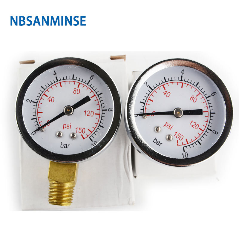 NBSANMINSE SMCB General Purpose Air Pressure Gauge 1/4G / NPT 2 inch 50mm Metal Pressure Gauge 10Bar 150 Psi Pneumatic Air Gauge