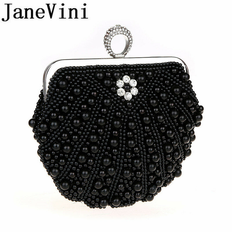 JaneVini-Bolso de noche con perlas para mujer, cartera de mano con cristales brillantes de marfil, con cadena, para fiesta de boda, 2019