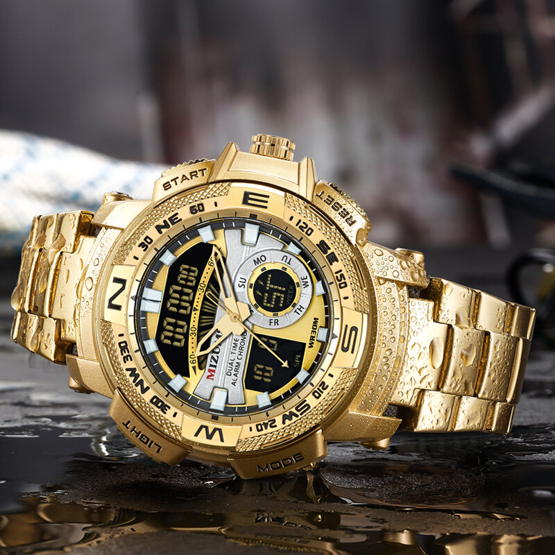 MIZUMS Military Handgelenk Uhren LED Digital Sport Uhr Männer Gold Edelstahl Dual Display Quarz Uhr Mann Relogio Masculino