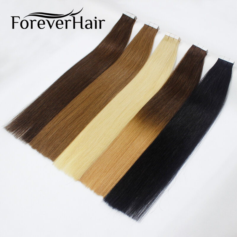 FOREVER HAIR-Extensions de Cheveux Humains Remy avec Bande Adhésive, Trame de Peau PU Invisible, 16 ", 18", 20 ", 100% Vrais Cheveux Humains, 20 Pièces