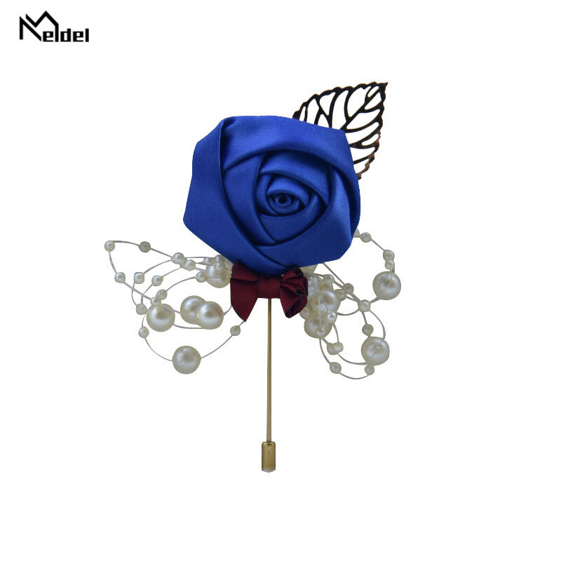 Meldel Corsage เจ้าบ่าวงานแต่งงาน Luxury Rose Boutonniere Rose ดอกไม้ปลอม Pearl เข็มกลัด PARTY พรหม Corsage Lapel PIN Badge Buttonhole