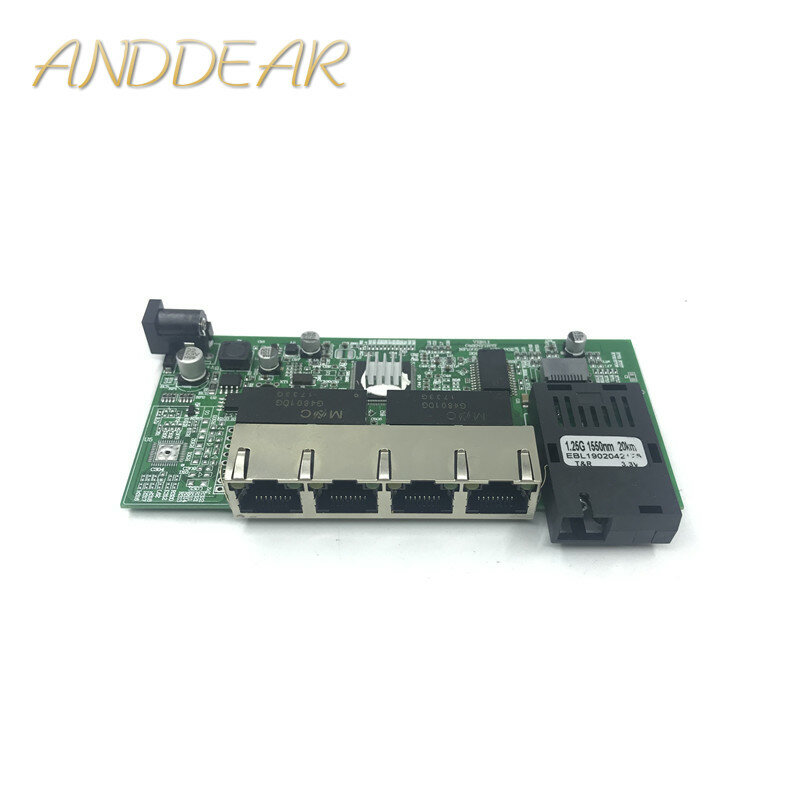 Commutateur Ethernet Gigabit 10/100/1000M, convertisseur de média optique, monomode 4 RJ45 UTP et 1 SFP fibre Port, carte mère PCB