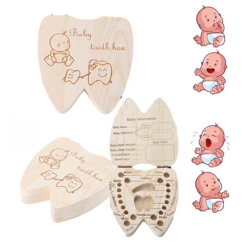 木製の赤ちゃんの歯の箱,スペイン語/英語/オランダ語/ロシア語/フランス語/イタリア語の赤ちゃんの歯のオーガナイザー,赤ちゃんのお土産の収納