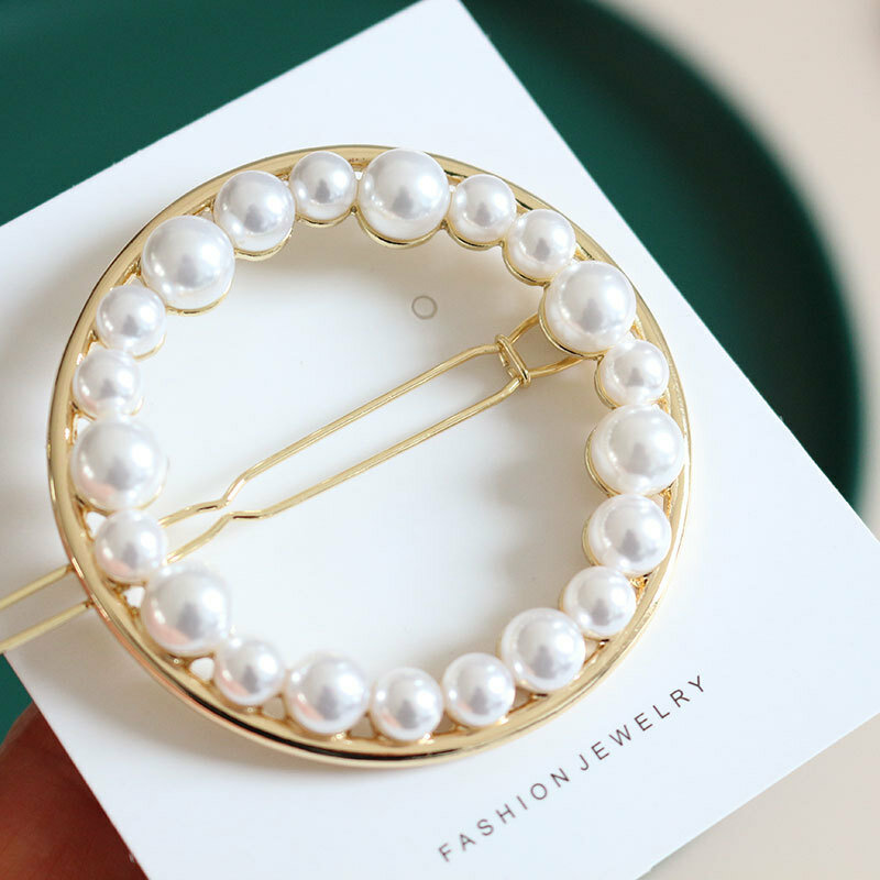 Chic Pearl Barrettes Hair Pin Wedding Hair Accessories Bijoux Brief 14K Gold Inset Round Hair Jewelry For Women 2019 Bobby Pin
