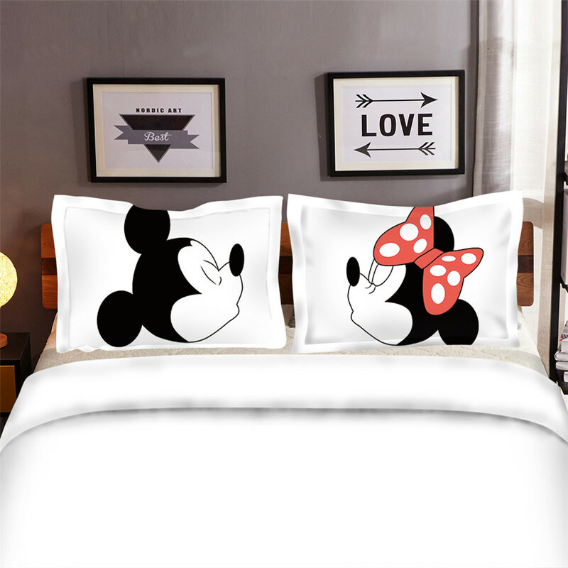 Disney's Cartoon Mickey Minnie 3D Print Cotton Bedding Set Bedclothes Include Duvet Cover Pillowcase Print Home Textile Bed Line