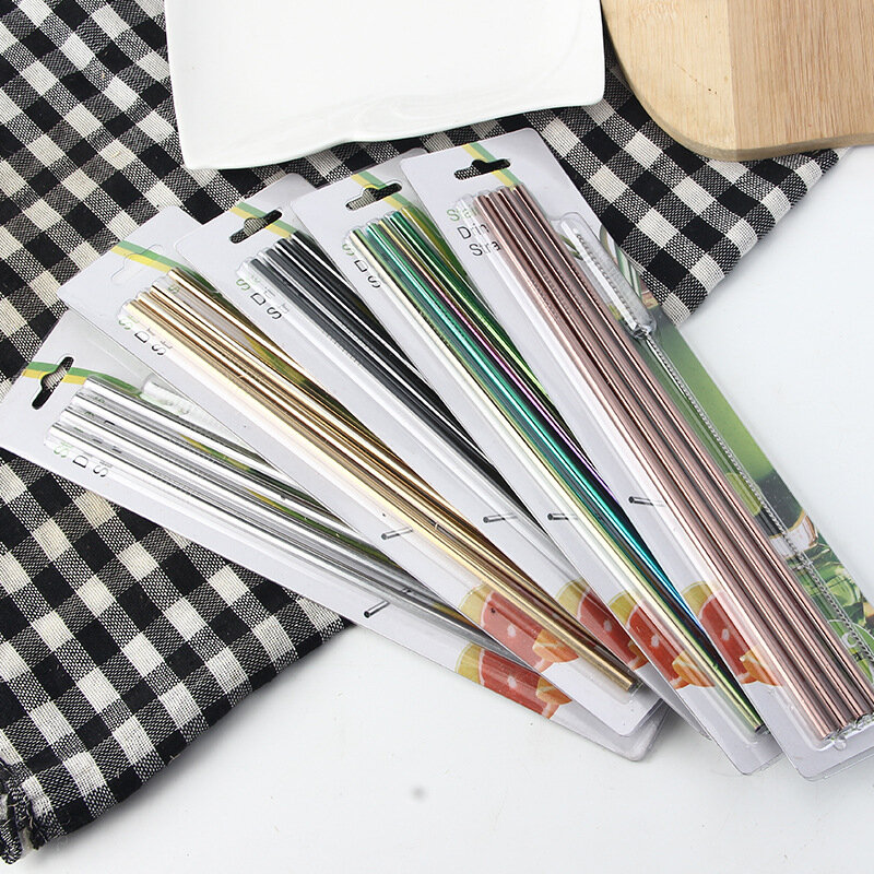 304 stainless steel straws coffee hot drink straw set color food grade straw straight tube 6*215mm