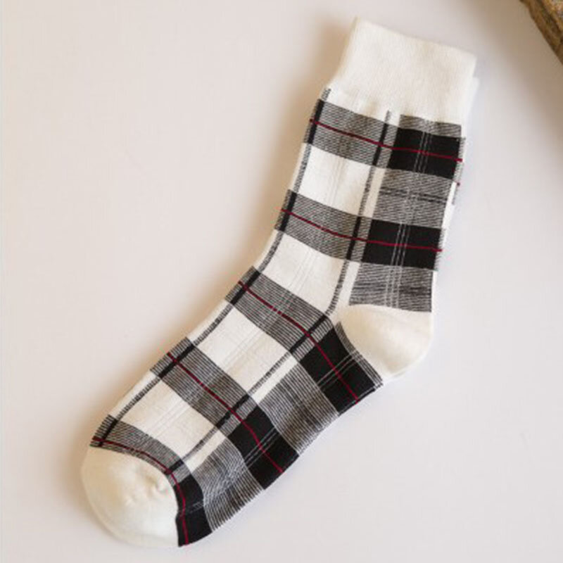 Calcetines de algodón con celosía para mujer, medias masculinas de estilo Retro británico, con diseño de Corea del Sur y Japón, 5 pares, parejas de calcetines cuadrados generosos