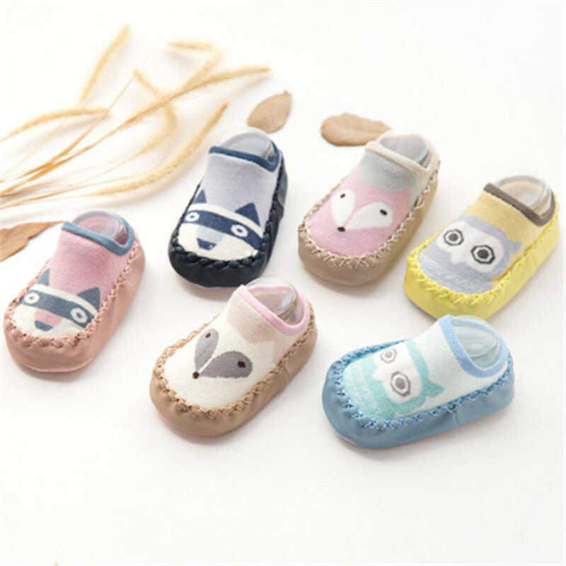 Calcetines antideslizantes de algodón elástico para bebé, medias cómodas con suela de goma para niño pequeño, con dibujos animados, 1 par