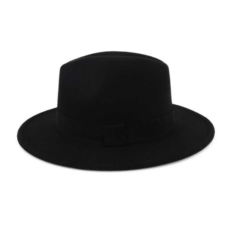 Qiuboss masculino feminino preto vermelho retalhos de lã feltro floppy jazz fedoras chapéus com faixa de fita aba larga panamá trilby formal hat