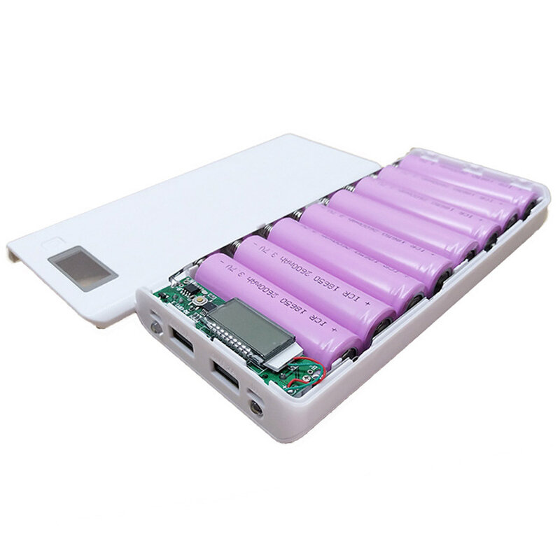 8x18650 diy caixa de armazenamento de bateria banco de energia móvel carregador rápido 5 v 2.4a dupla usb telefone powerbank caso para xiaomi huawei iphone