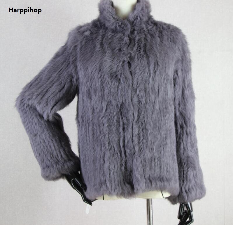 Harppihop Лидер продаж, новинка, шуба из натурального кроличьего меха, модная женская вязаная шуба из кроличьего меха, зимняя теплая шуба из крол...