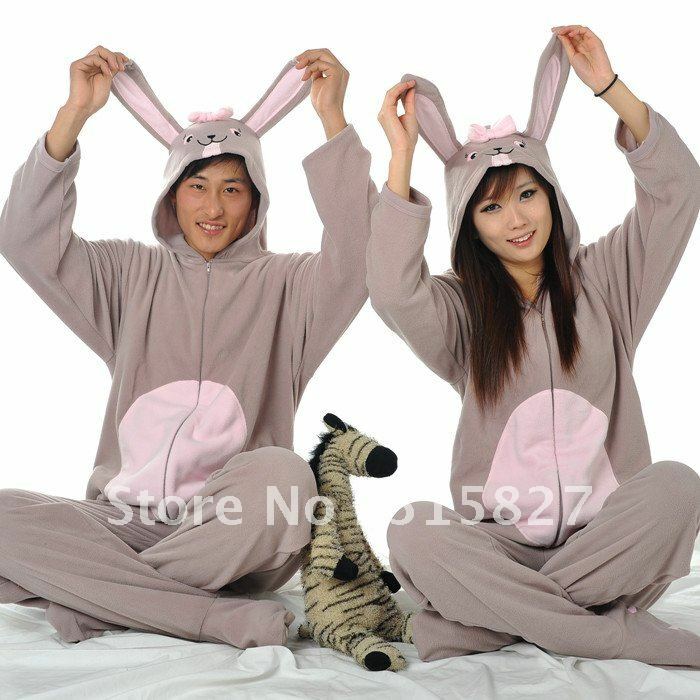 Muis Over De Afbeelding Om Verkoop Een Soortgelijk Nieuwe Volwassen Unisex Animal Mooie Grijze Konijn Pyjama Hansop Cosplay Nachtkleding