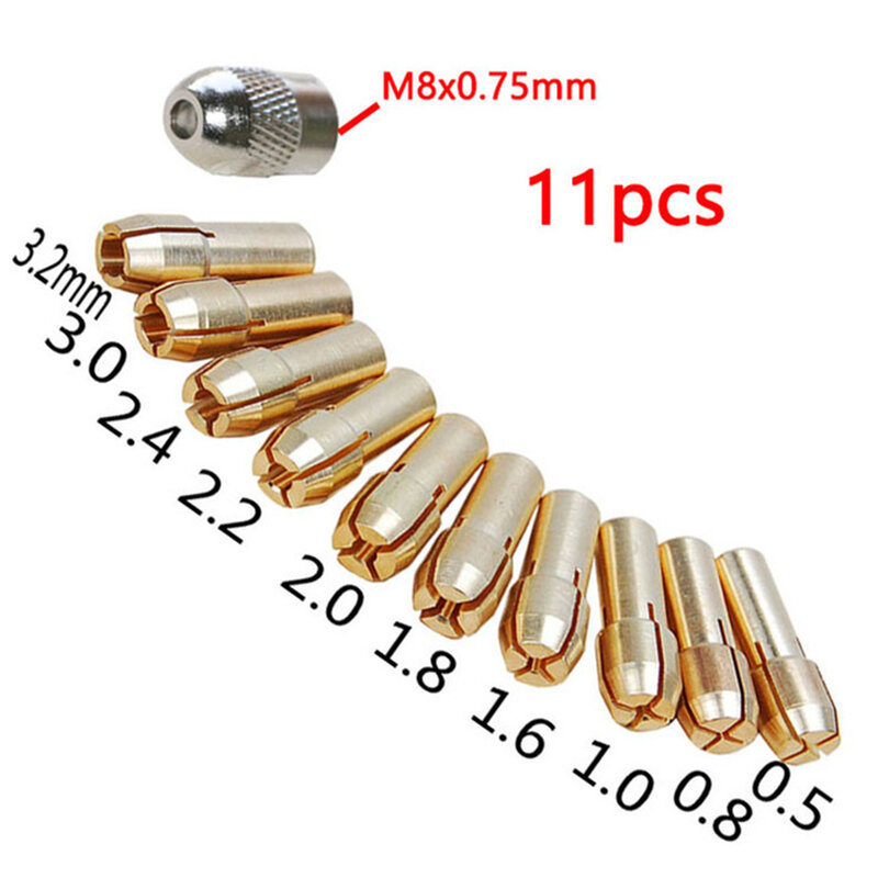 Hot 11PCS/Set Brass Drill Chucks Collet Bits 0.5-3.2mm 4.3mm Shank Screw Nut Replacement for Dremel Rotary Tool