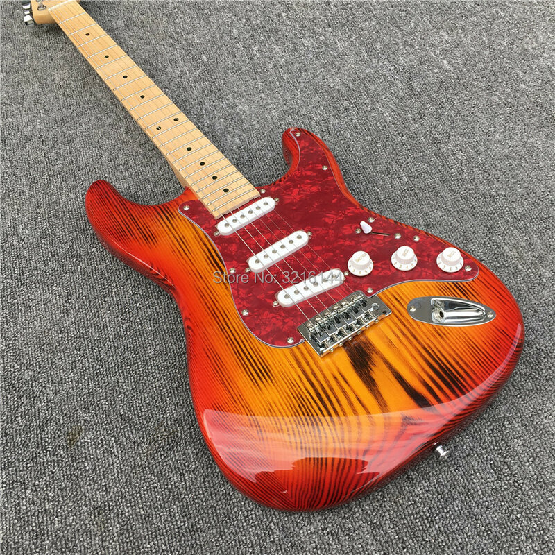 Guitarra eléctrica de carbonatación ash de alta calidad del northeast China, puede ser de todos los colores rojos, puede modificar la personalización. Madera de fresno
