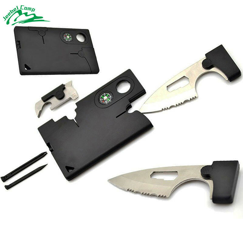 Jeebel Logic compañero de tarjeta de crédito con lente/brújula supervivencia 10 en uno herramienta EDC cuchillo de bolsillo militar Molle multiherramientas