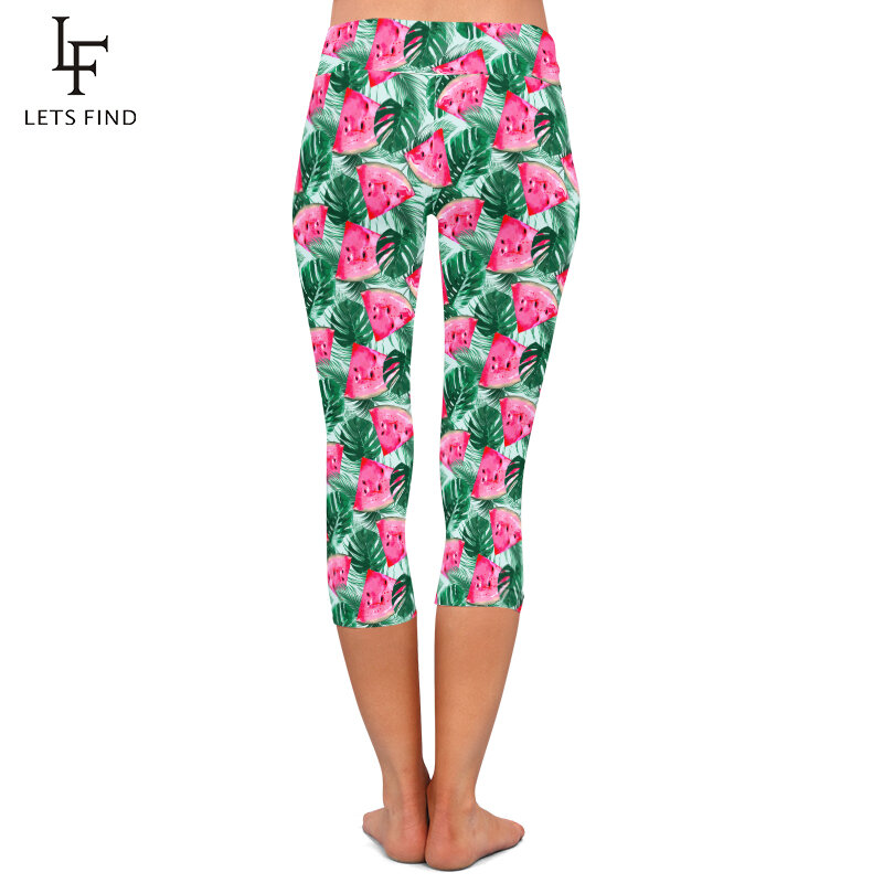 Leggings Capri taille haute mi-mollet pour femmes, pantalon extensible, à la mode, avec impression numérique de fruits 3d pastèque, 3/4
