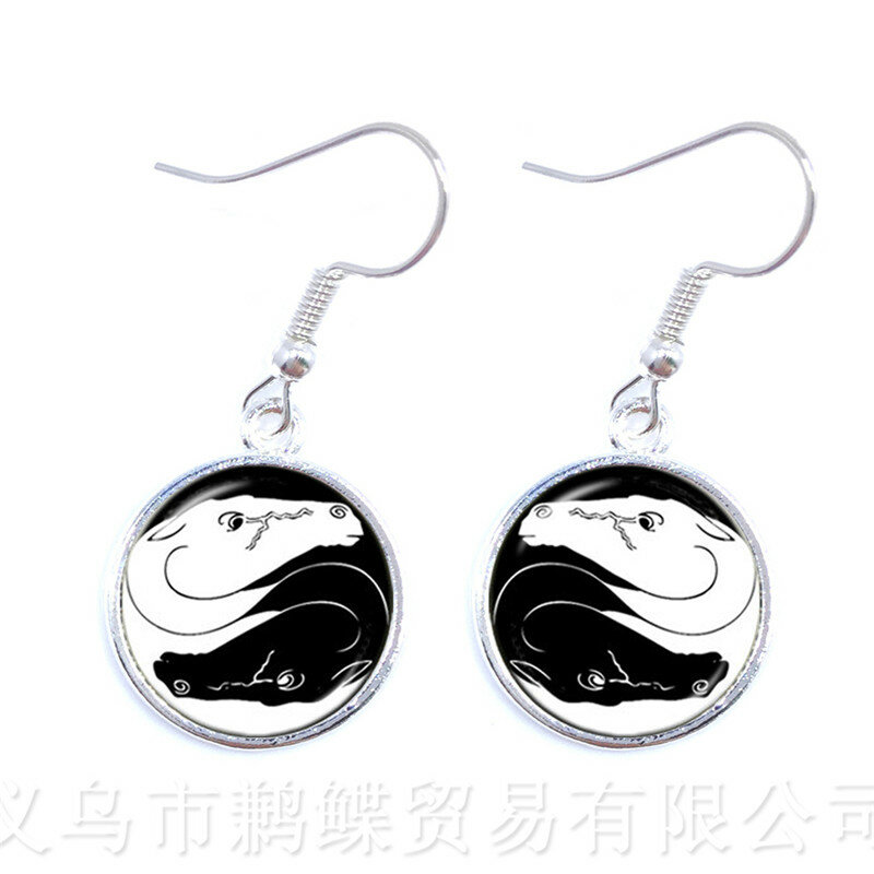 New Classic Tai Chi Yin Yang Drop Earrings Round Glass Art Black White Design Ethnic Earrings For Women Gift Jewelry