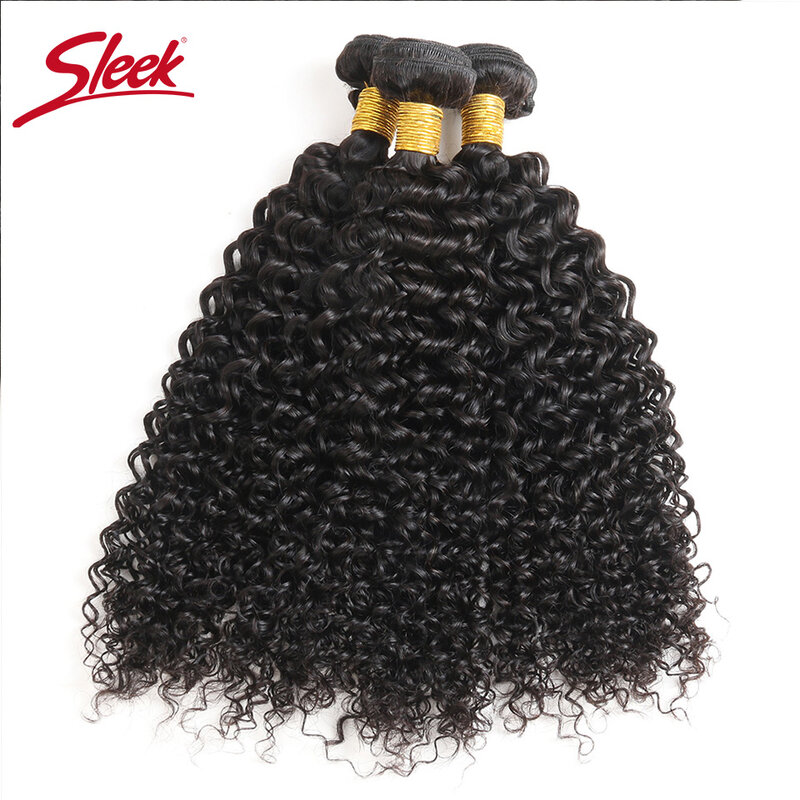 Sleek-Indian Kinky Curly Hair Bundles, Natural Black Bundle Hair Extension, 100% Natural Remy Cabelo Humano, pode comprar 3 ou 4 Pacotes