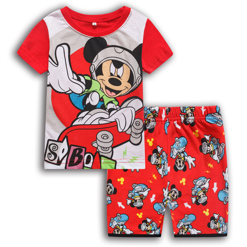 男の子と女の子のための王女のパジャマ,子供のためのミニーの絵が描かれた半袖の夏のパジャマ