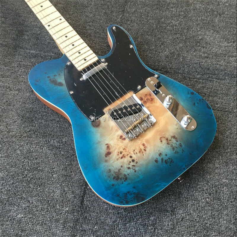 Guitarra eléctrica con borde azul, instrumento musical con corteza de árbol, color negro, disponible, envío gratis
