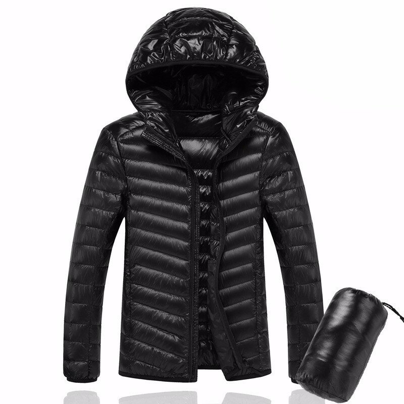 Men Hooded White Duck Down Jacket Warm Line Portable Package