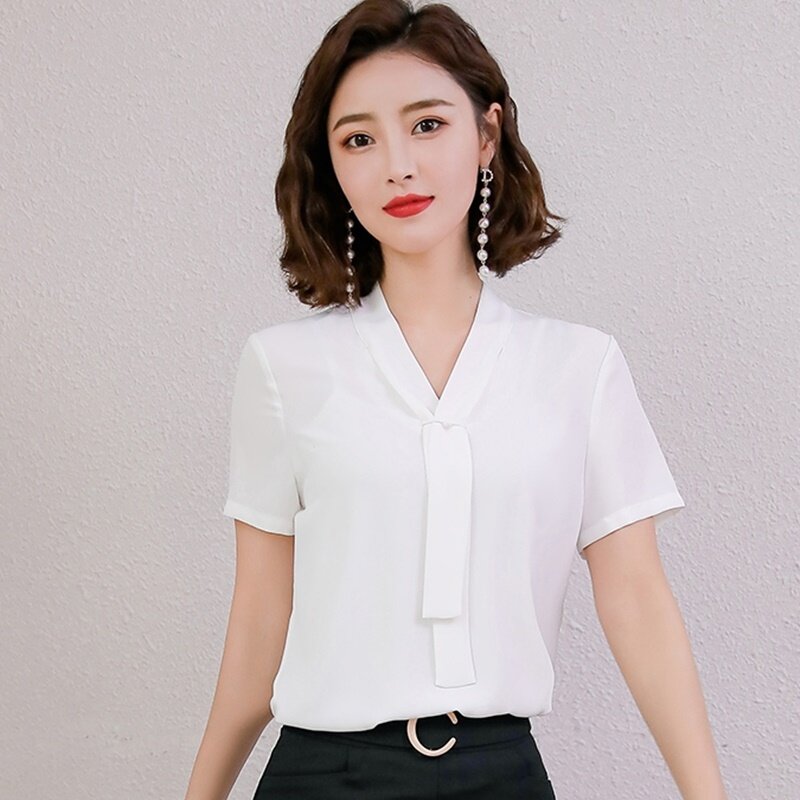 Women Tops Summer 2019 Korean Office Wear Ladies Blouses Business Ol Korean Fashion Woman Clothing 2019 Women Shirts DD2078
