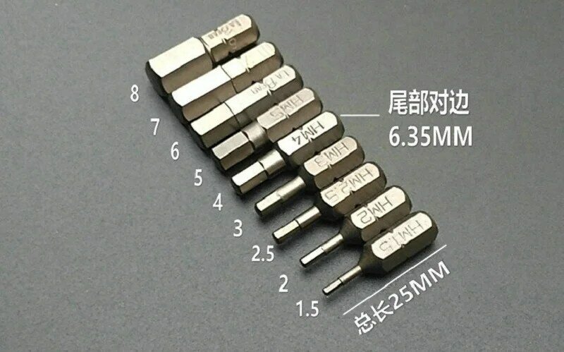 Baru 9 Pcs L25mm Magnetik Hex Obeng Bit 1.5-8 Mm Sistem Metrik S2 Steel 1/4. 16 Cm Shank Hex allen Keamanan Bit DIY Tangan Alat