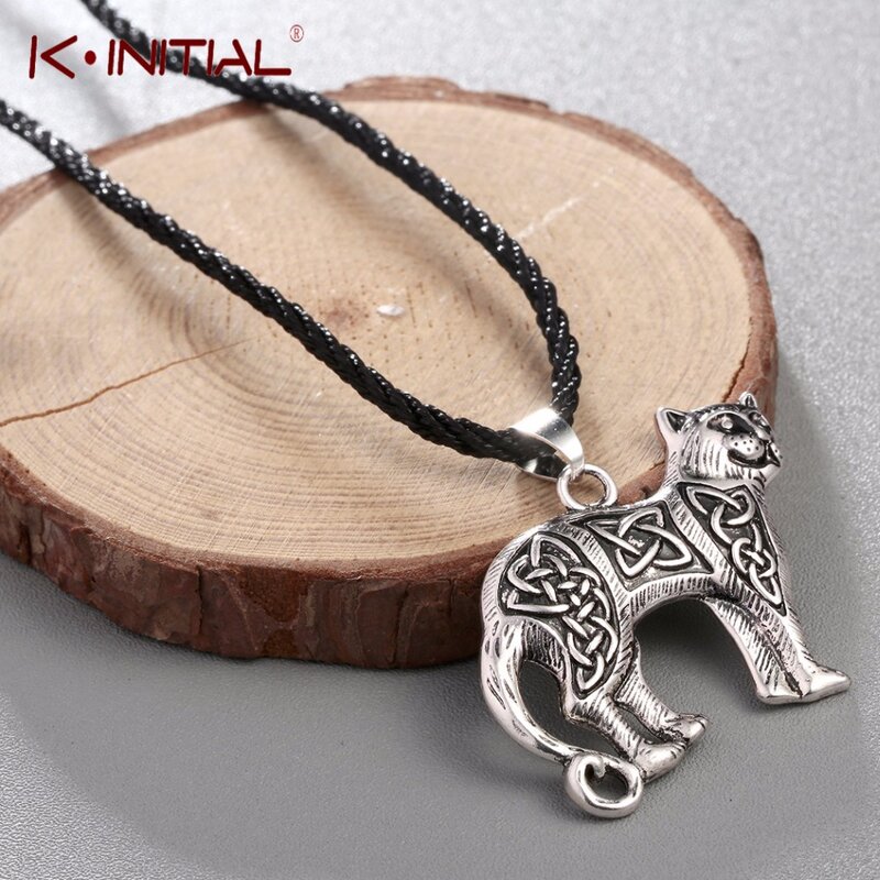 Kinitial Valknut Vikings Amulett Anhänger Halskette Irish Knoten Tier Nette Katze Halsketten Männer Schmuck für Liebe Gif