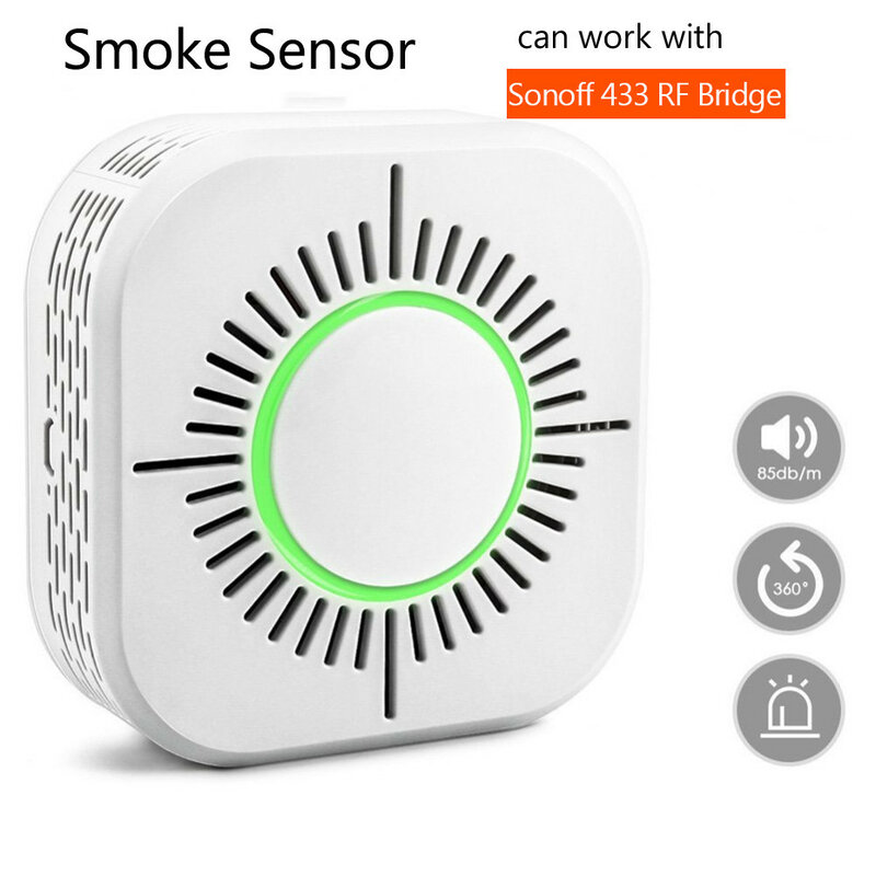 Detector de humo inalámbrico RF433, alarma de protección de seguridad para automatización del hogar, funciona con puente RF