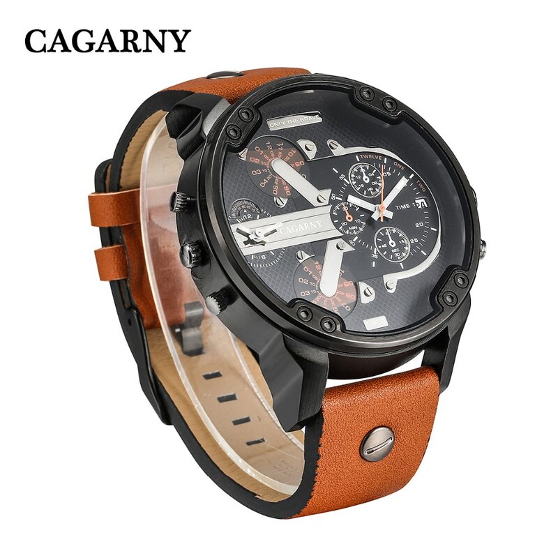 52MM Big Case Quartz Watch For Men Classy Mens Wrist Watches Waterproof Dual Time Displays Military relogio masculino Male Clock