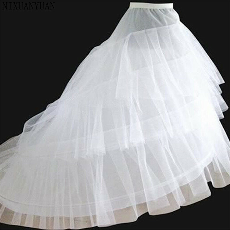 Thời Trang Cao Cấp Trắng Lãng Mạn Vòng 3 Lớp Váy Crinoline Petticoat Tây Nam Không Xẻ Tà Áo Cưới Tàu Miễn Phí Vận Chuyển
