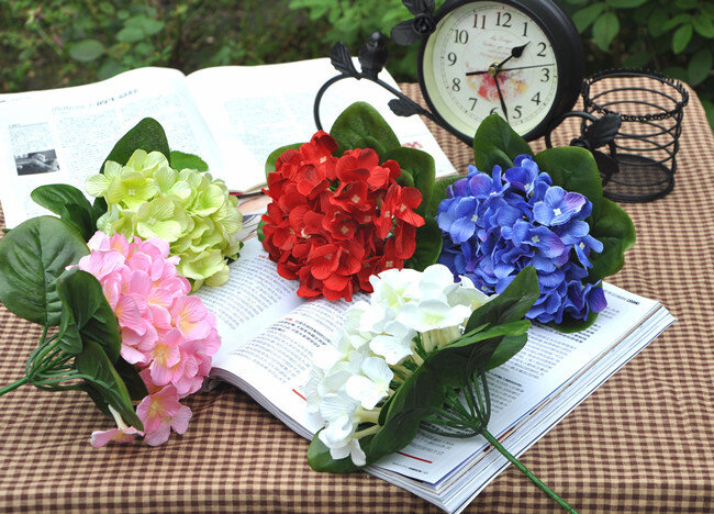 Fleurs d'hortensia artificielles en soie, simulation d'usine, ouverture de pendaison de crémaillère avec fleurs