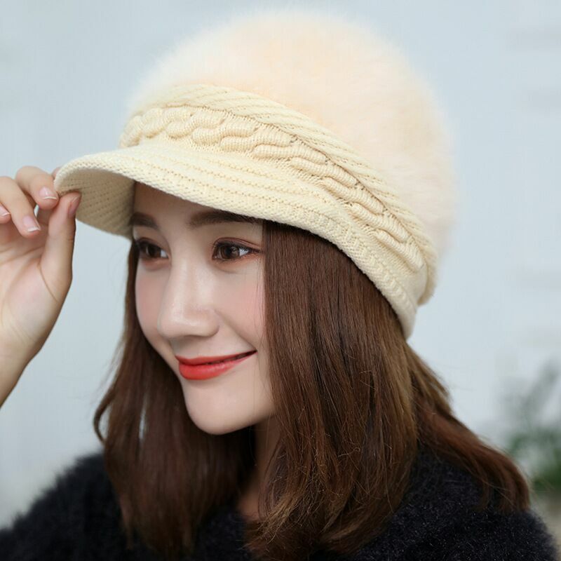 Ymsaid Winter Women Hat Warm Beanies Knitted Hats Female Rabbit Fur Cap Autumn Winter Ladies Fashion Hat Skullies Beanies