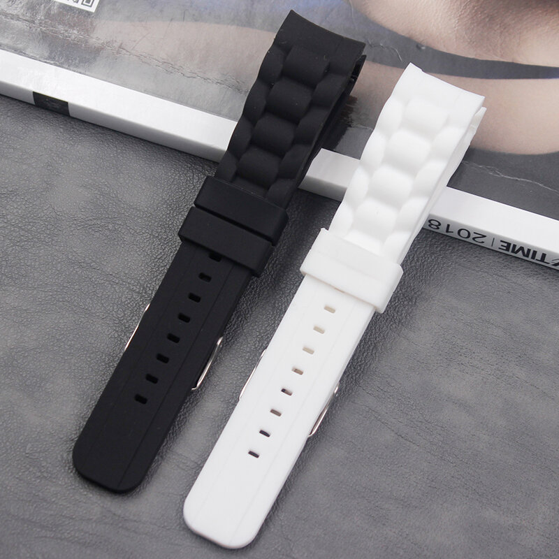Bracelet en silicone étanche pour hommes et femmes, accessoires de montre, sport décontracté, boucle ardillon incurvé en caoutchouc, 20 mm