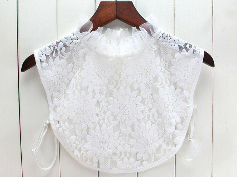 Blusa de malla con forma de hoja de loto para mujer, camisa blanca decorativa extraíble, con cuello falso, enrejado de letras
