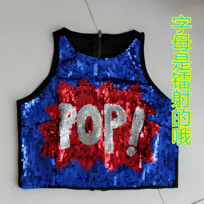 sexy women hip-hop club dance sing costume sequined POP 2 piece set, crop tops vest tank with hot shorts suits